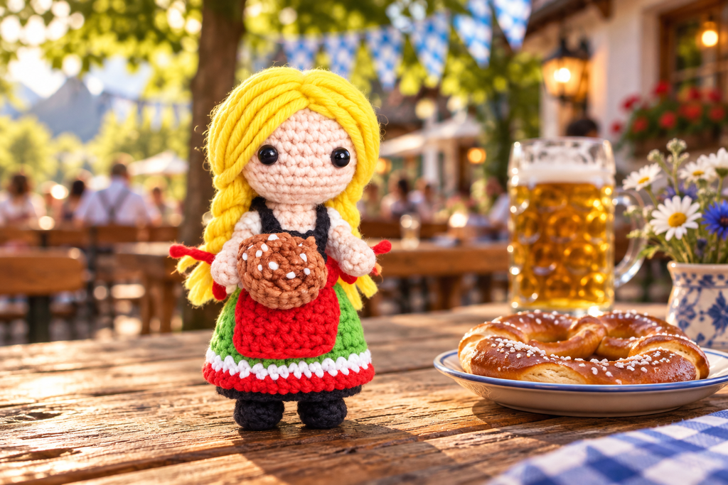 German Girl Crochet Kit With Pretzel And Traditional Bavarian Dress