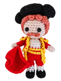 Spanish Matador Crochet Keychain With Red Cape And Golden Details