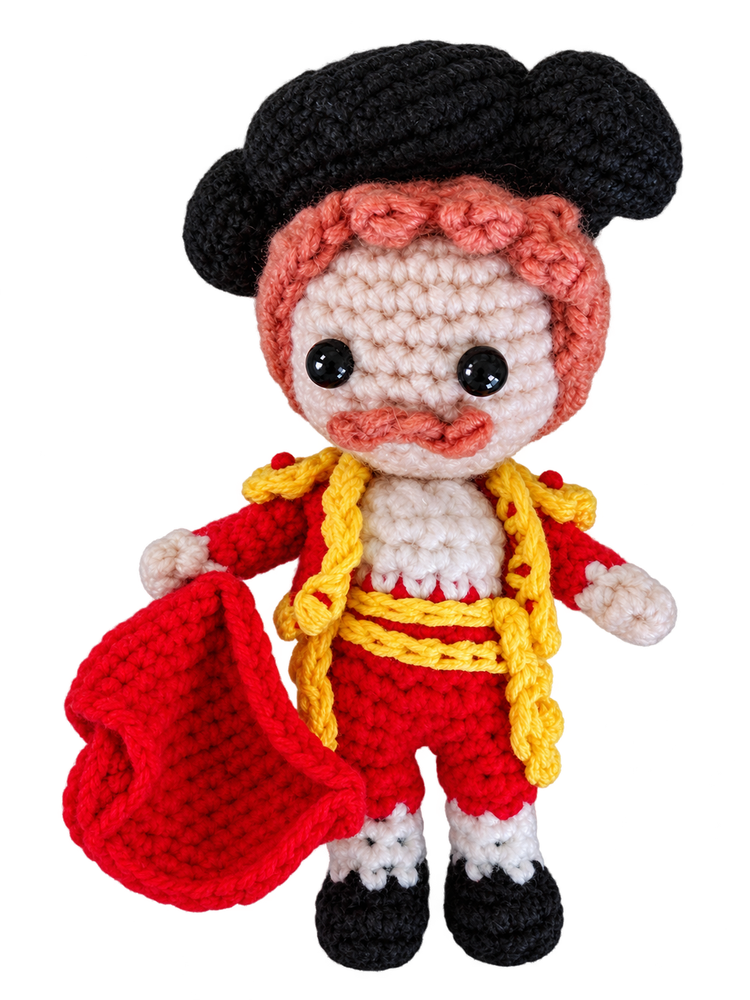 Spanish Matador Crochet Keychain With Red Cape And Golden Details