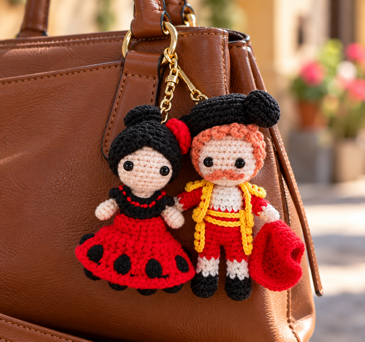 Spanish Matador Crochet Keychain With Red Cape And Golden Details (Copy)