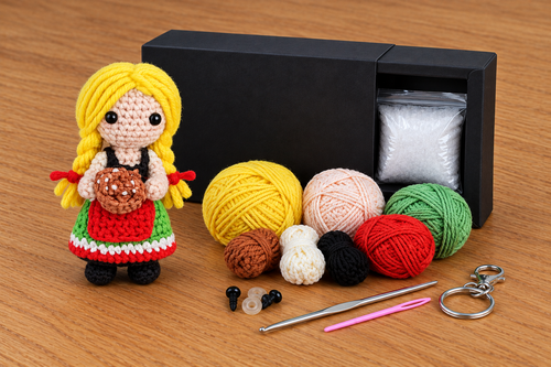 German Girl Crochet Kit With Pretzel And Traditional Bavarian Dress