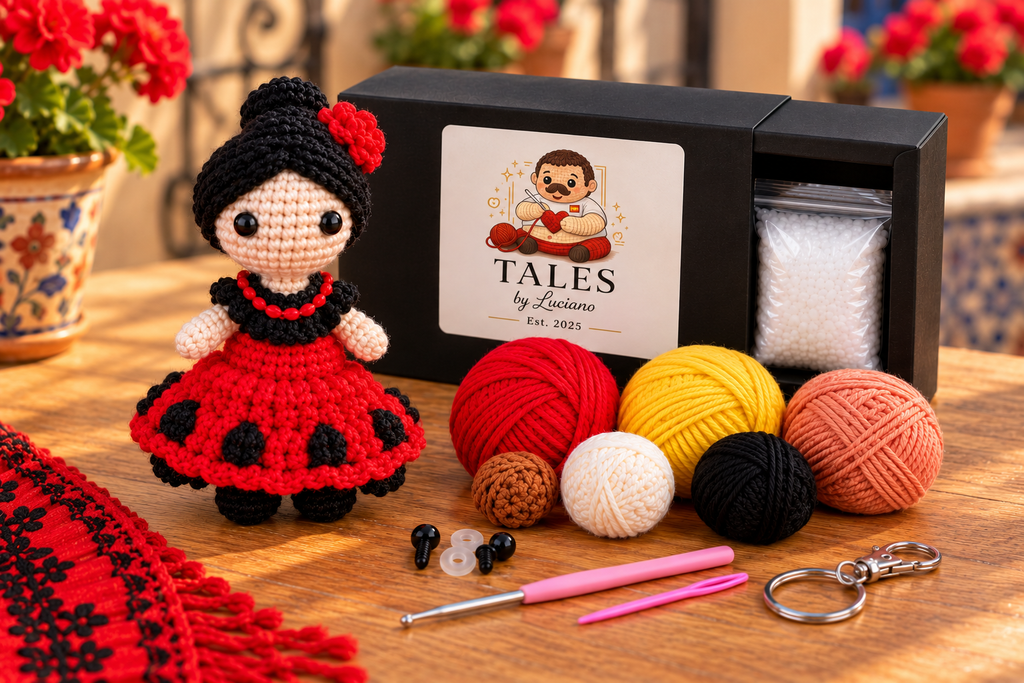 Spanish Matador Crochet Keychain With Red Cape And Golden Details (Copy)
