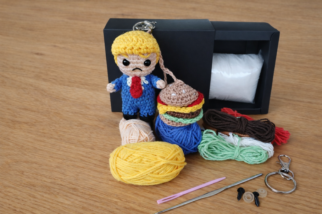 American Businessman Crochet Kit With Burger Accessory Keyring Charm