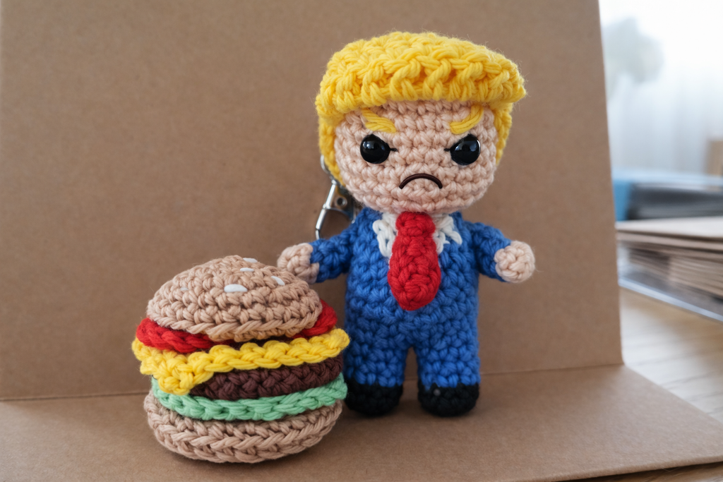 American Businessman Crochet Kit With Burger Accessory Keyring Charm